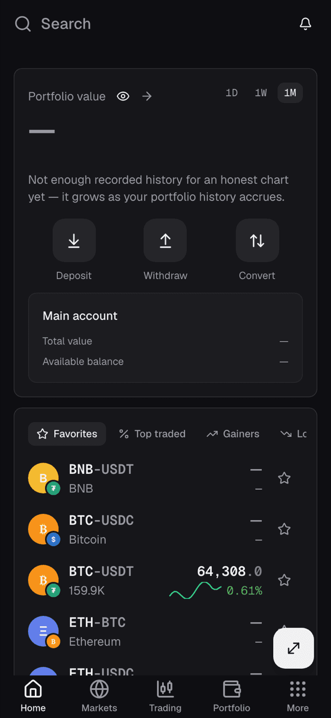 Portfolio home screen on a phone